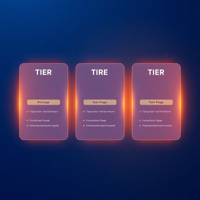 Minimal pricing card layout on indigo gradient with three glowing tier cards